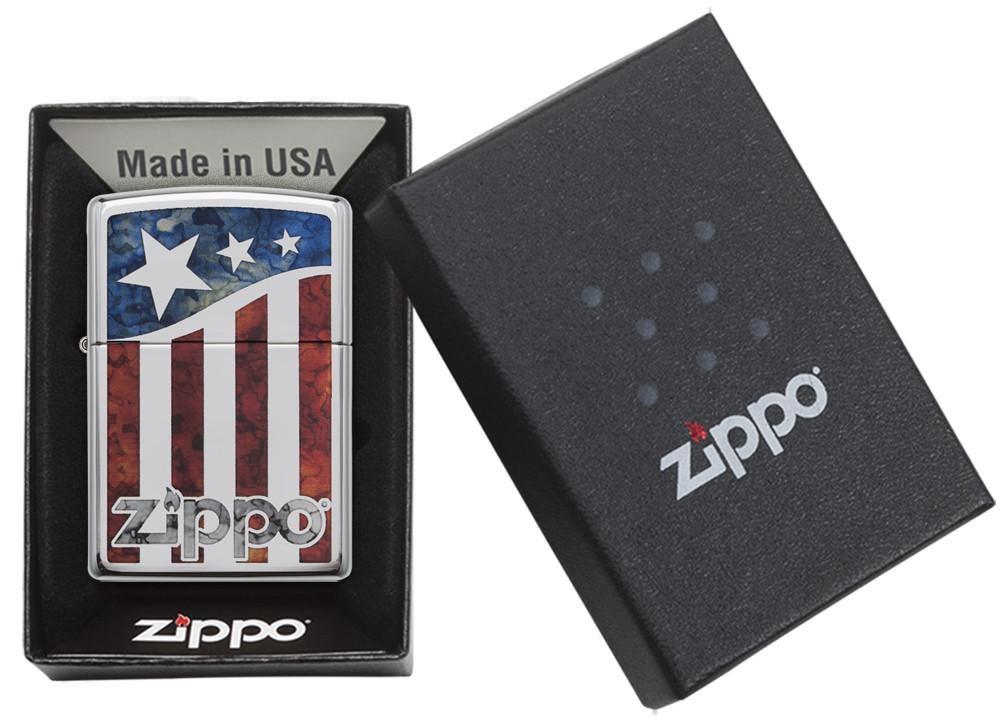 Zippo American Flag High Polish Chrome Pocket Lighter Zippo